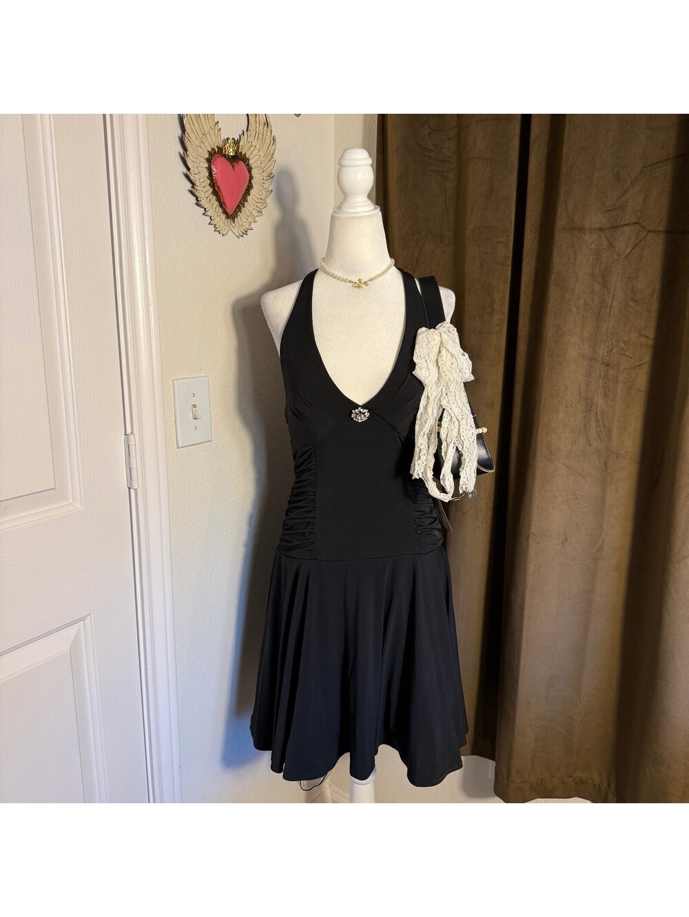 Vintage Jodi Kristopher NWT Black Halter Neck Dress Size Large Made in USA